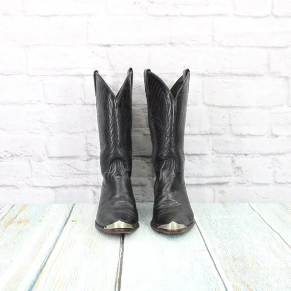 Code West Black Leather Mid Calf Cowboy Western Boot Size 7.5 M - Picture 4 of 9